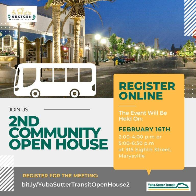 Public Invited to Yuba-Sutter Transit Community Open House Thursday, Link to Register Here