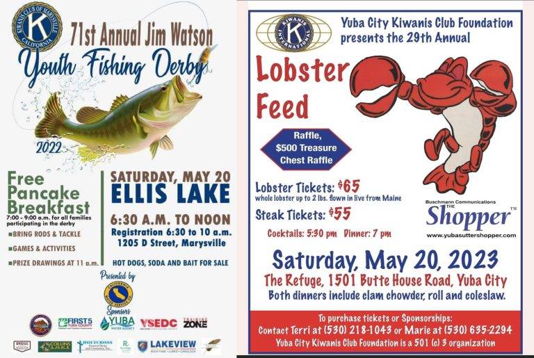 Marysville Kiwanis Youth Fishing Derby & Yuba City Kiwanis Lobster Feed, Both Tomorrow