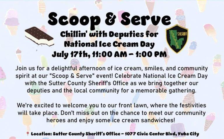 Public Invited to Sutter County Sheriff’s Office ‘Scoop and Serve’ Event Today