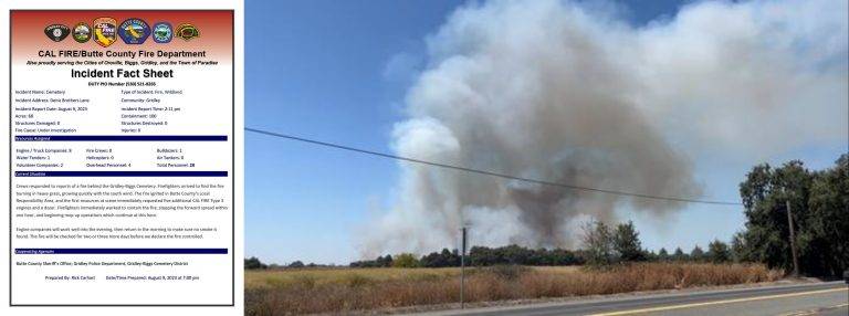 Cal Fire Crews Quickly Contain Fire Near Gridley-Biggs Cemetery