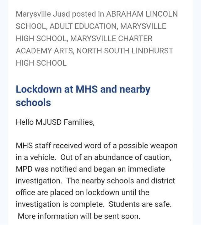 School Lockdown in Marysville Yesterday