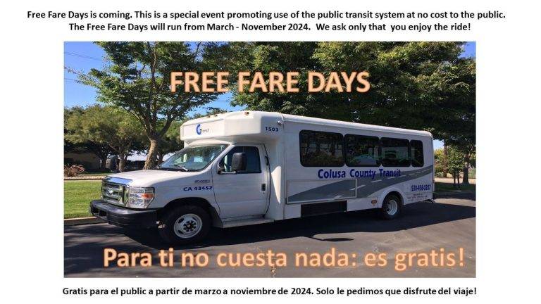 Colusa County Transit Offering Free Rides