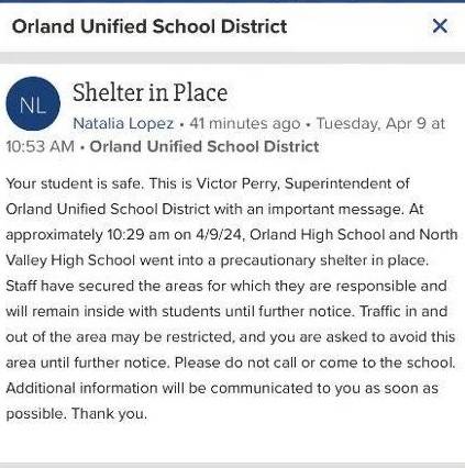 Orland High School Under Lockdown Yesterday