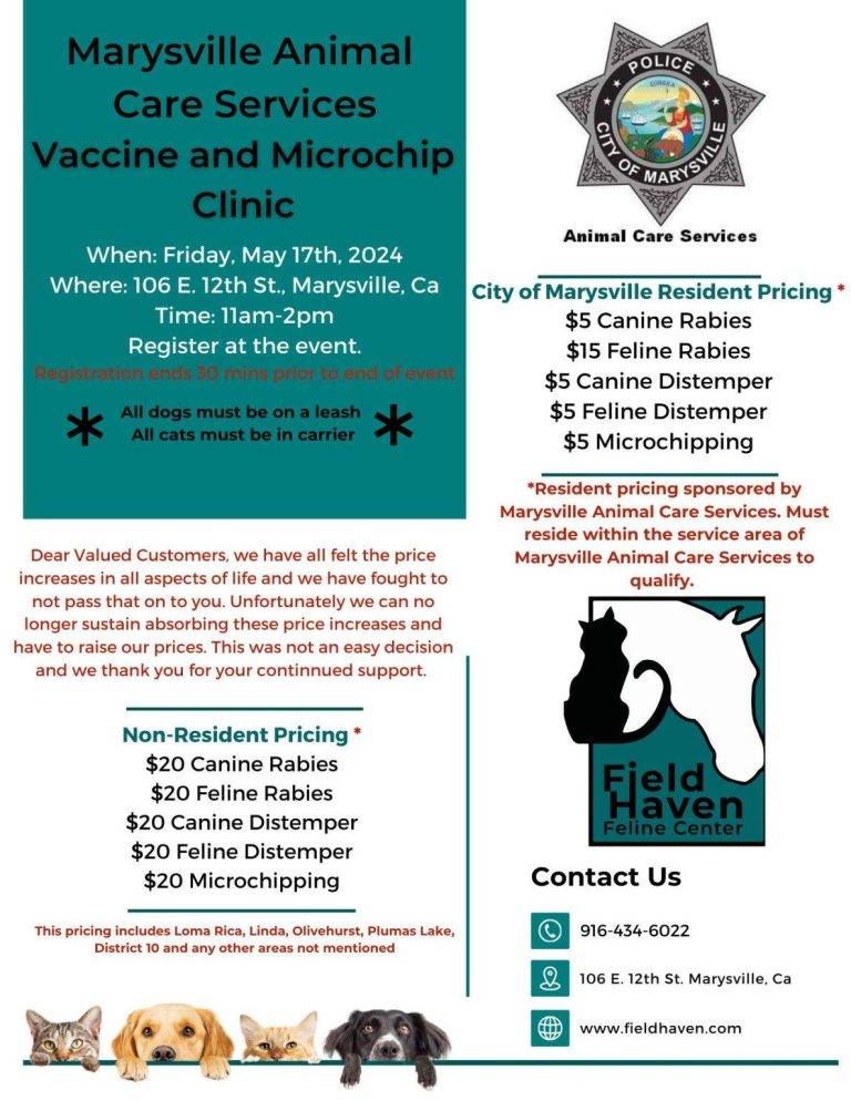 Marysville Animal Care Services Hosting Vaccine & Microchip Clinic Today