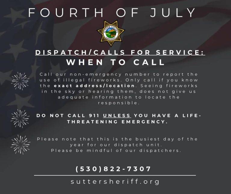 Sutter County Sheriff’s Office Details July 4th Fireworks Calls for Service