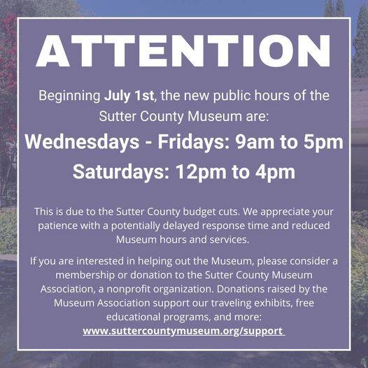 Budget Cuts Force Reduced Hours at Sutter County Museum