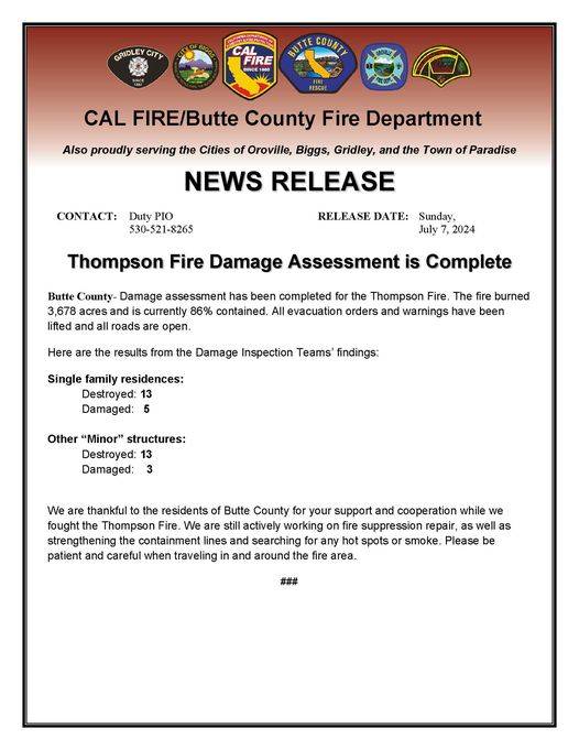 Thompson Fire Damage Assessment Released